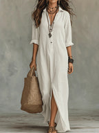 Soline | Vestido maxi holgado con escote en V y botones