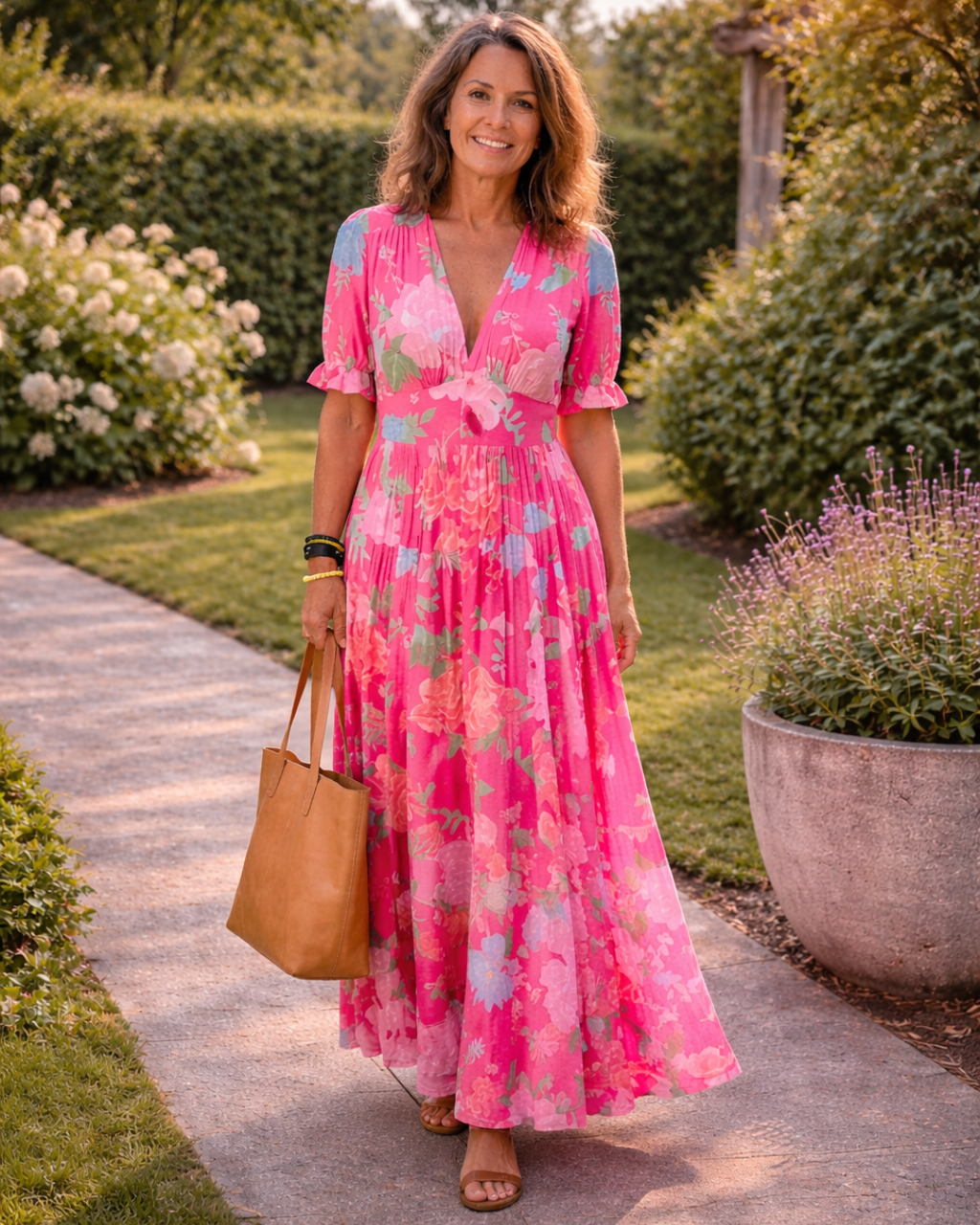 Lara | Vestido midi sin mangas con escote en V y estampado floral