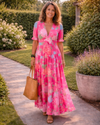 Lara | Vestido midi sin mangas con escote en V y estampado floral