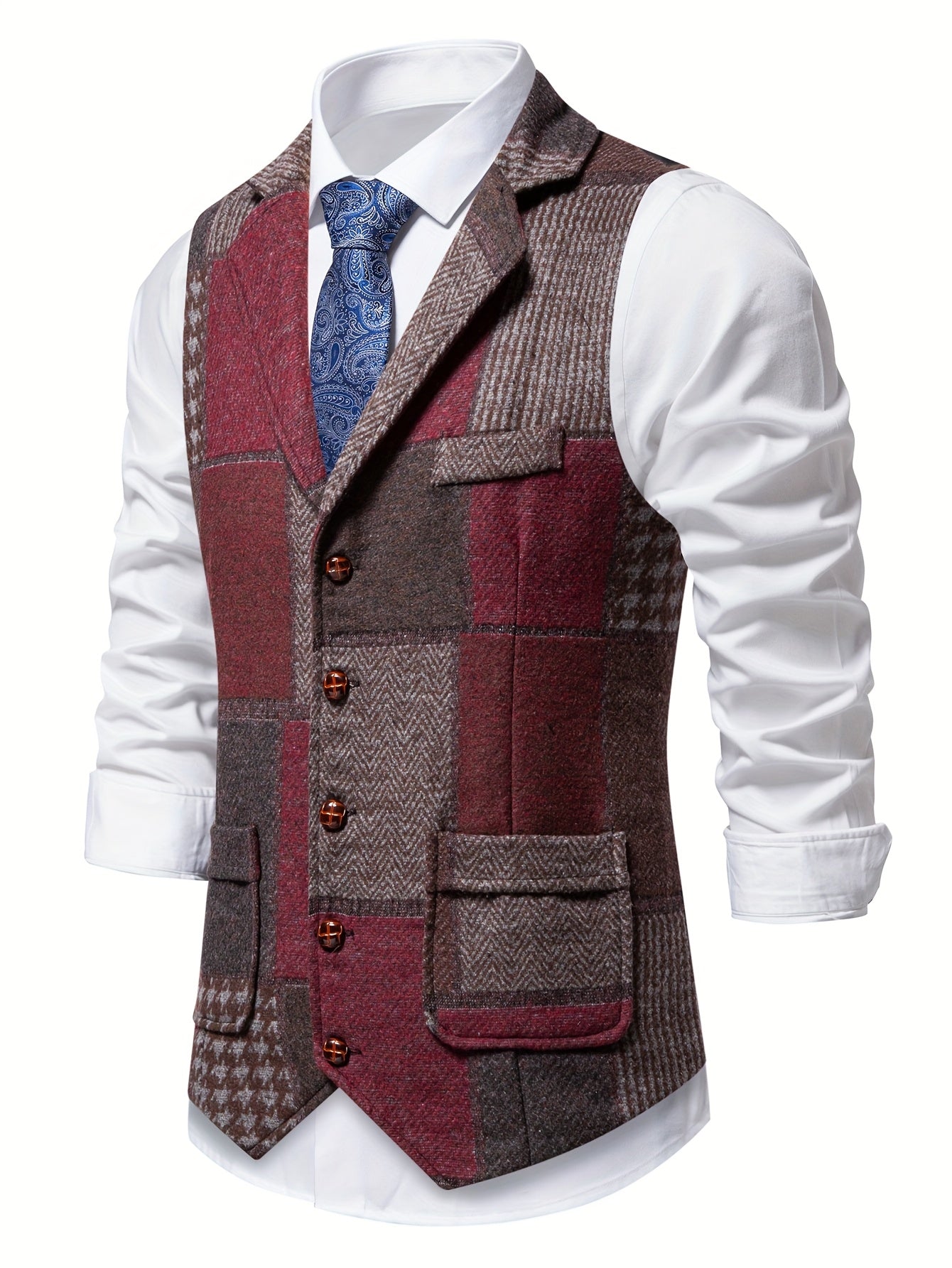 Antonio | Chaleco de tweed con patrón de espiga para hombres