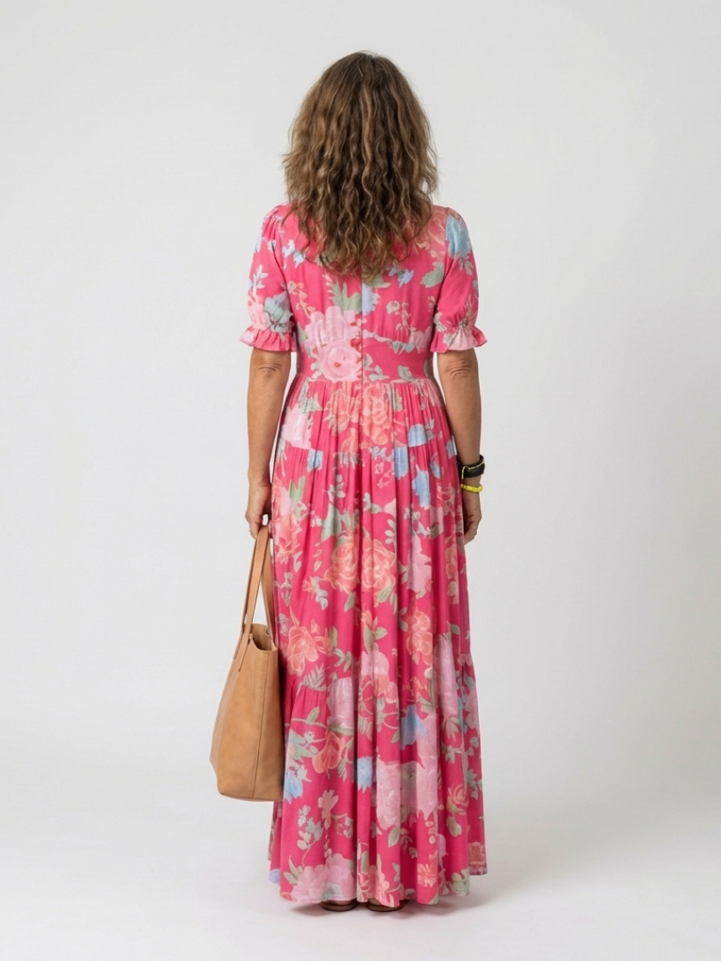 Lara | Vestido midi sin mangas con escote en V y estampado floral