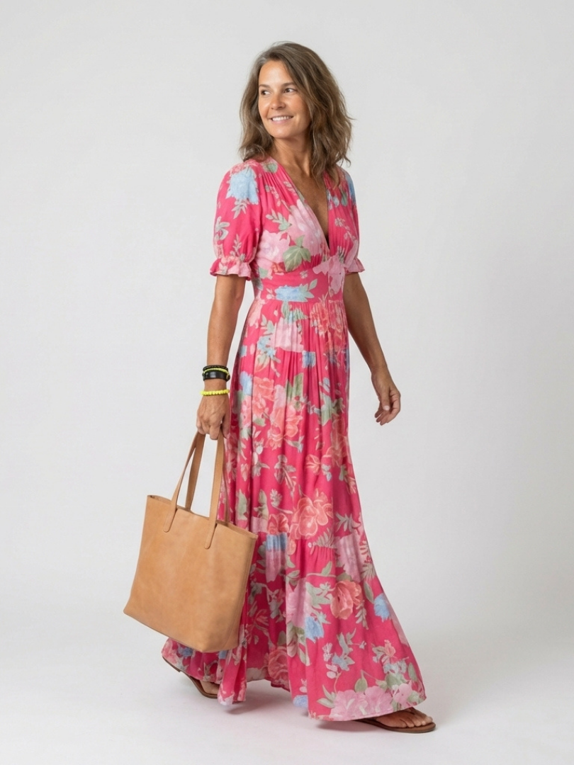 Lara | Vestido midi sin mangas con escote en V y estampado floral