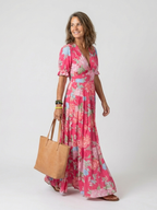Lara | Vestido midi sin mangas con escote en V y estampado floral