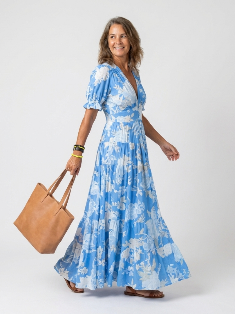 Lara | Vestido midi sin mangas con escote en V y estampado floral