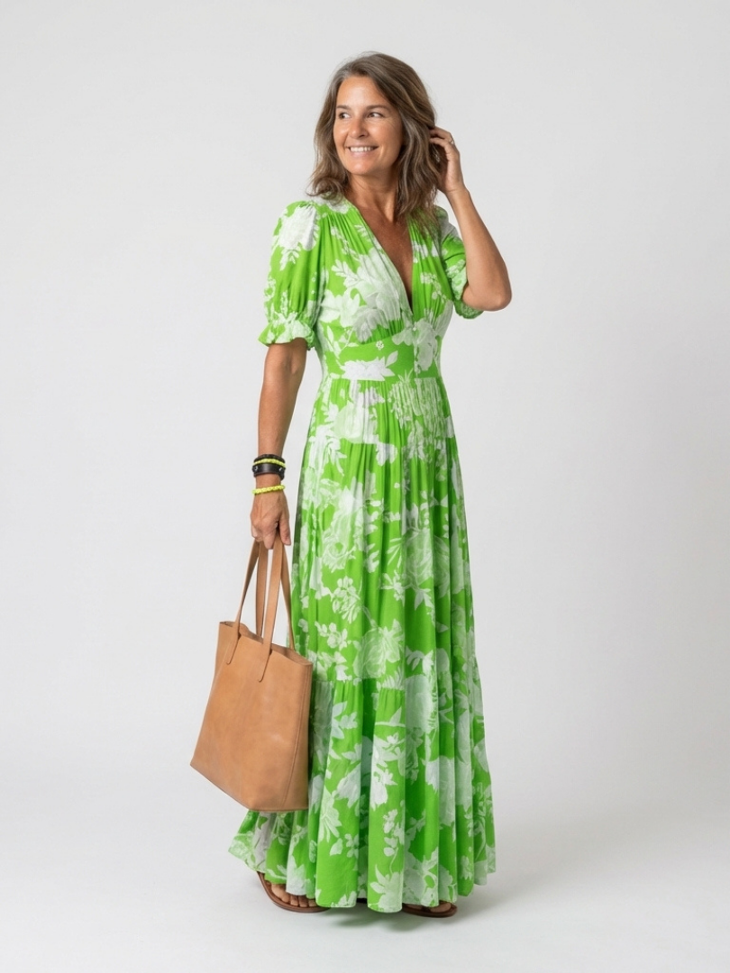 Lara | Vestido midi sin mangas con escote en V y estampado floral