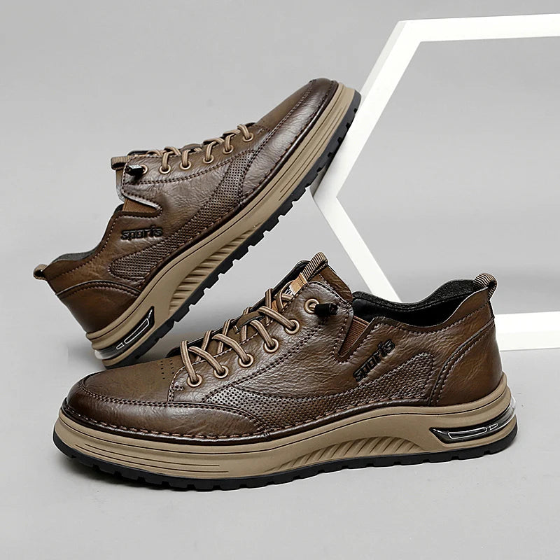 Zapatillas deportivas para hombre de alta calidad, antideslizantes, calzado de senderismo, estilo vintage, botas de montaña de cuero genuino