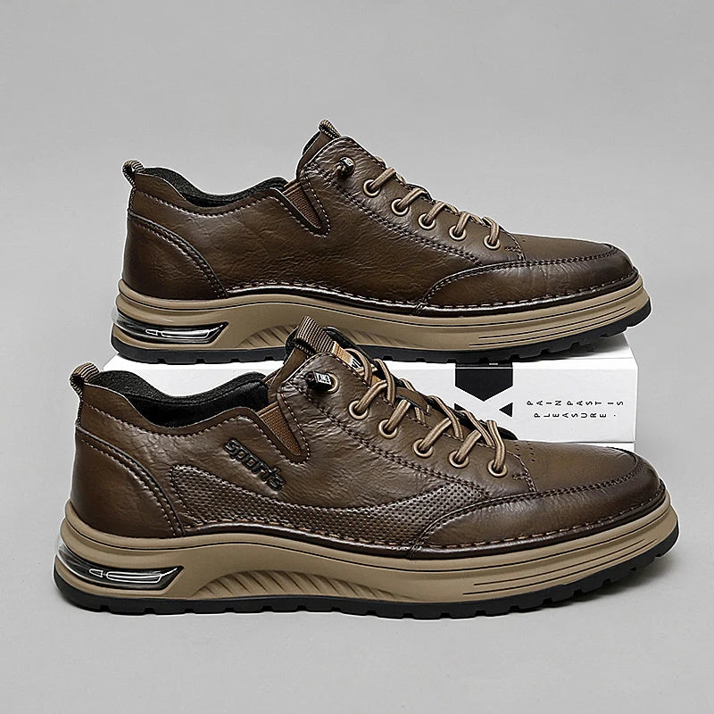Zapatillas deportivas para hombre de alta calidad, antideslizantes, calzado de senderismo, estilo vintage, botas de montaña de cuero genuino