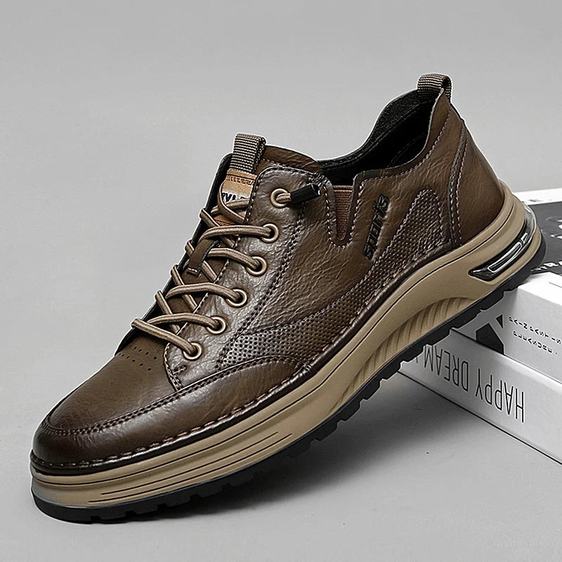 Zapatillas deportivas para hombre de alta calidad, antideslizantes, calzado de senderismo, estilo vintage, botas de montaña de cuero genuino