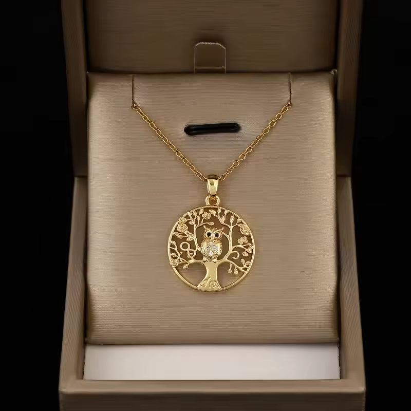 Collar del Árbol de la Vida con Búho Dorado