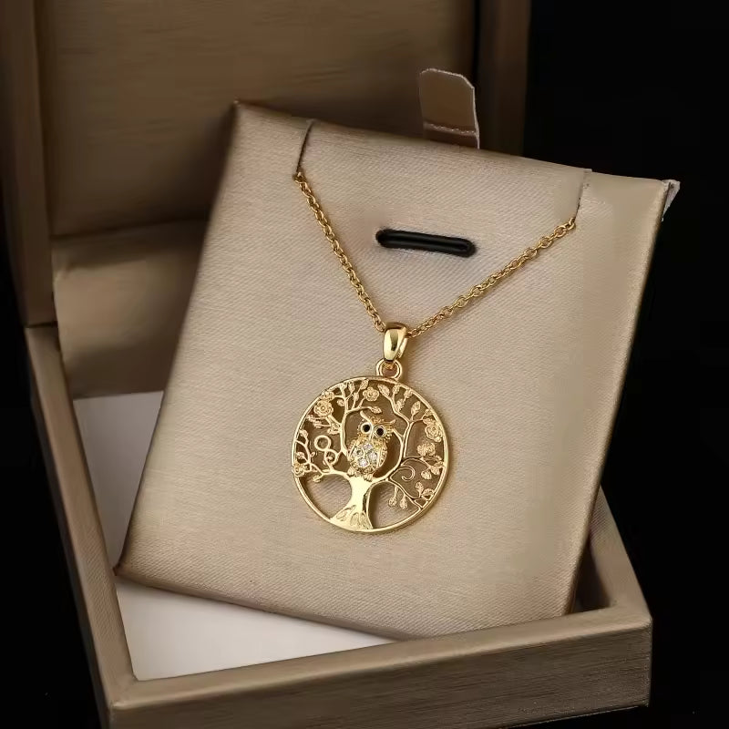 Collar del Árbol de la Vida con Búho Dorado