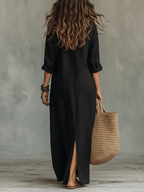 Soline | Vestido maxi holgado con escote en V y botones