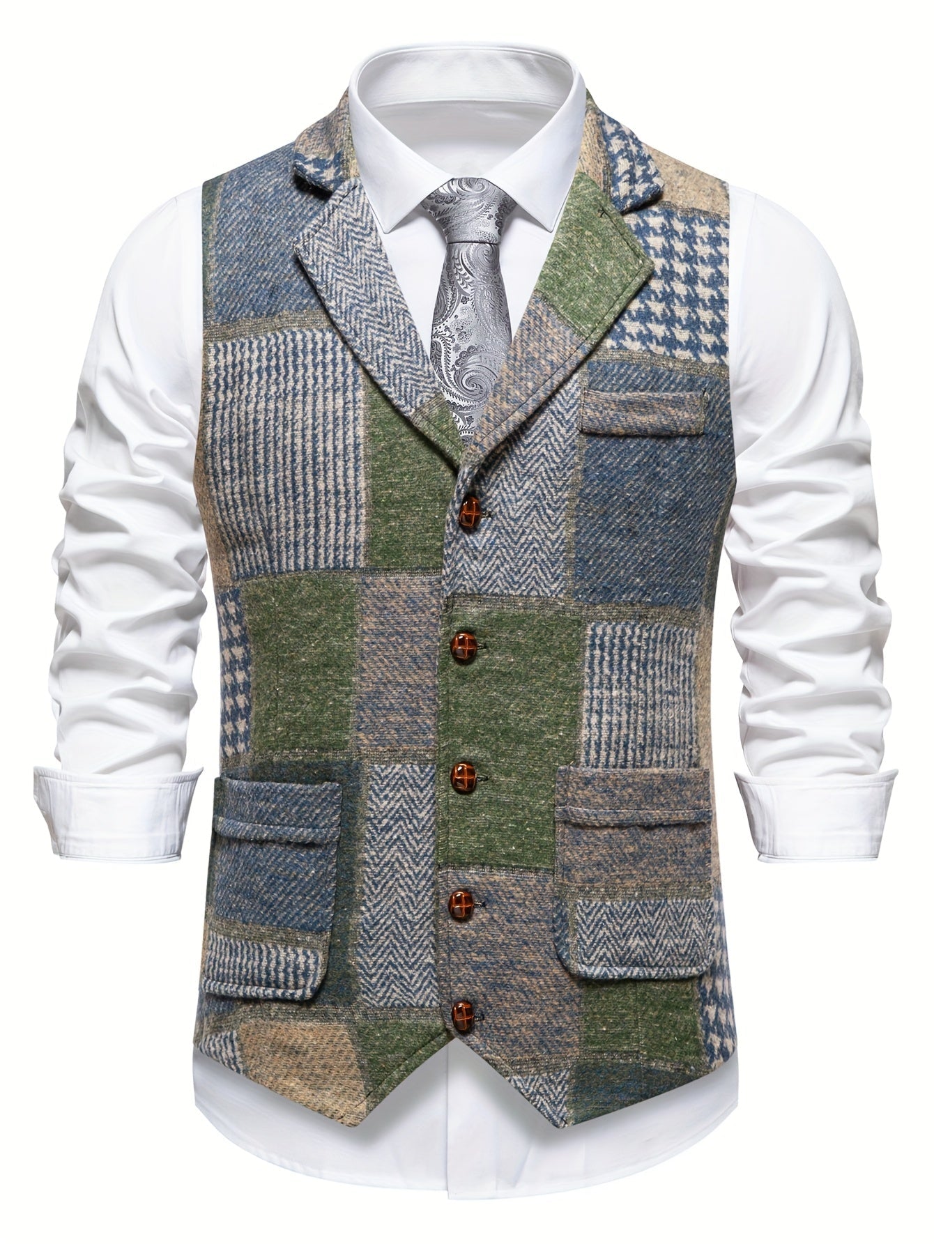 Antonio | Chaleco de tweed con patrón de espiga para hombres