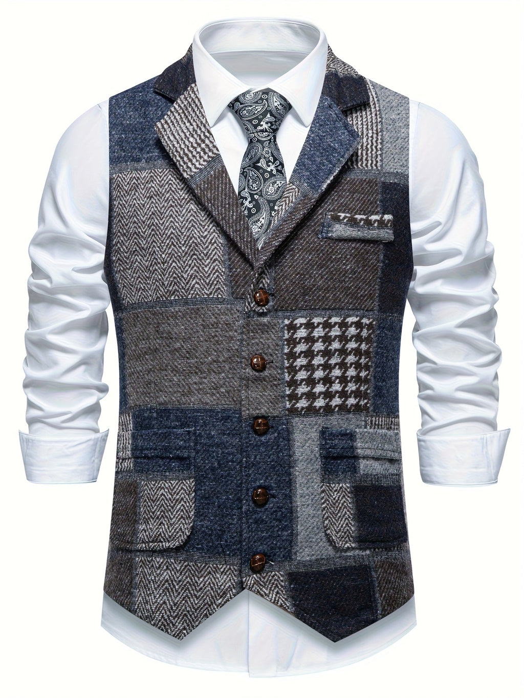 Antonio | Chaleco de tweed con patrón de espiga para hombres