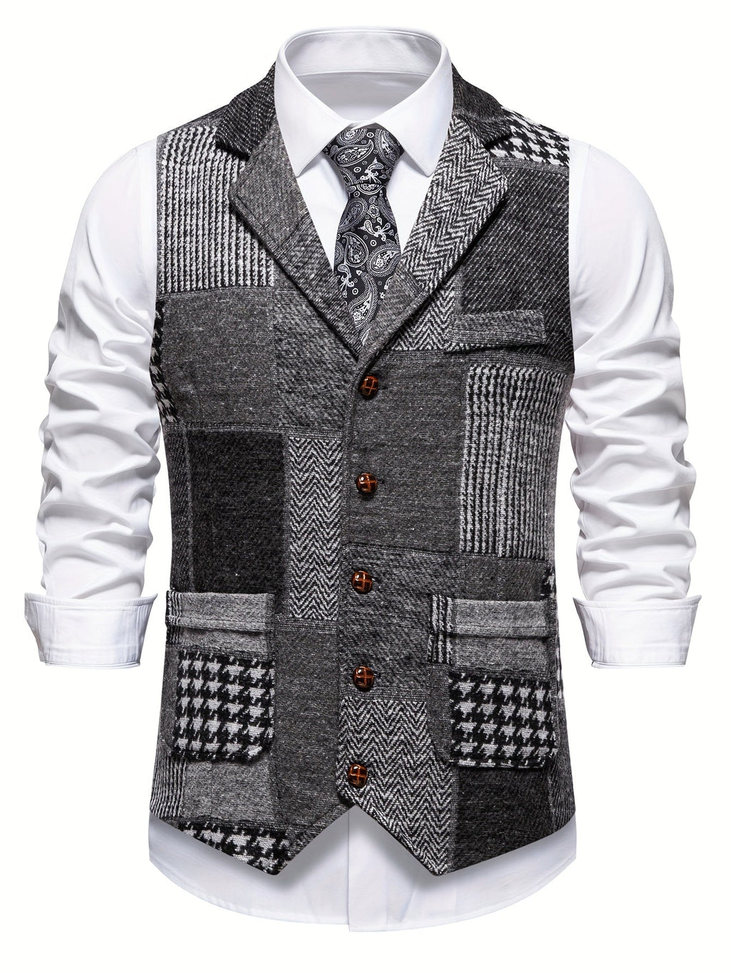 Antonio | Chaleco de tweed con patrón de espiga para hombres