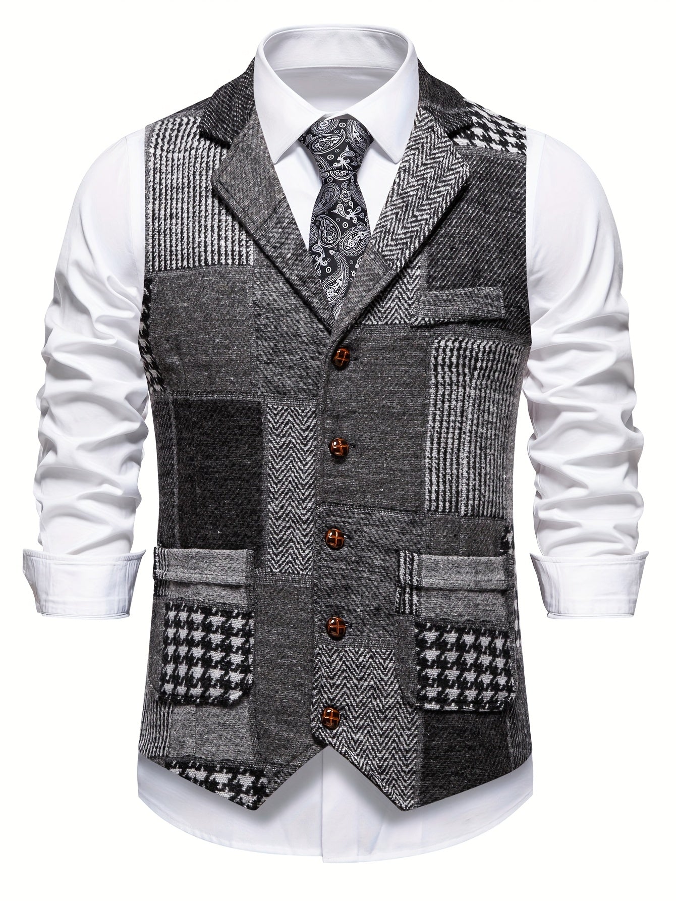 Antonio | Chaleco de tweed con patrón de espiga para hombres