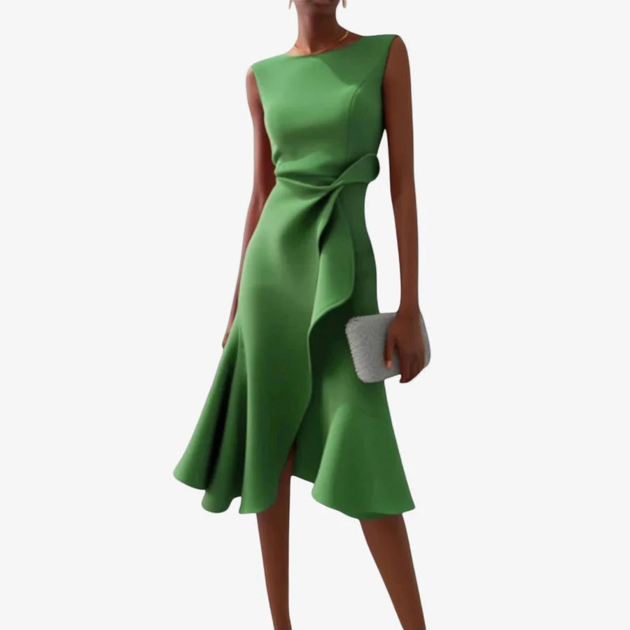 Eliana | Elegante vestido midi con corte asimétrico