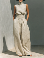 Maria - Conjunto minimalista de camiseta sin mangas y pantalón de pierna ancha