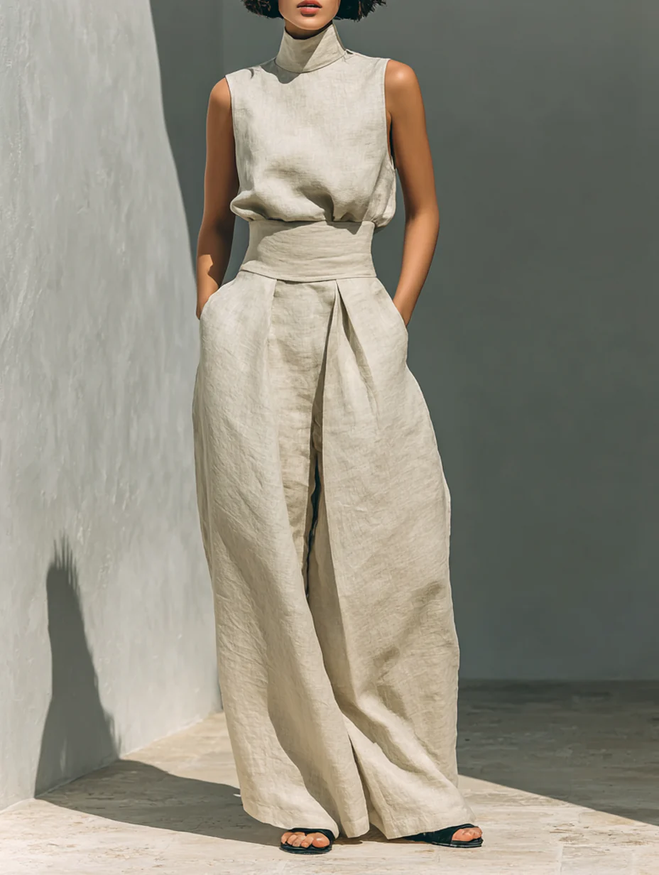 Maria - Conjunto minimalista de camiseta sin mangas y pantalón de pierna ancha