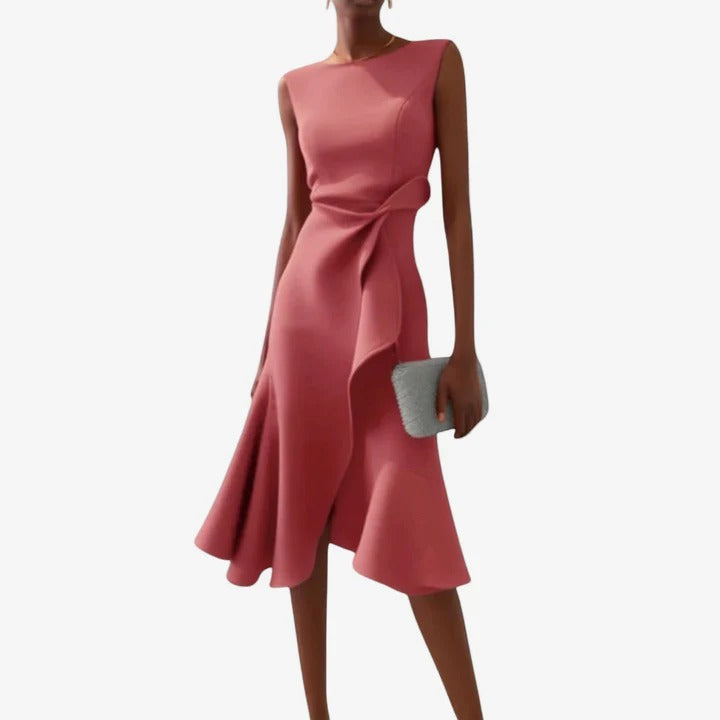 Eliana | Elegante vestido midi con corte asimétrico