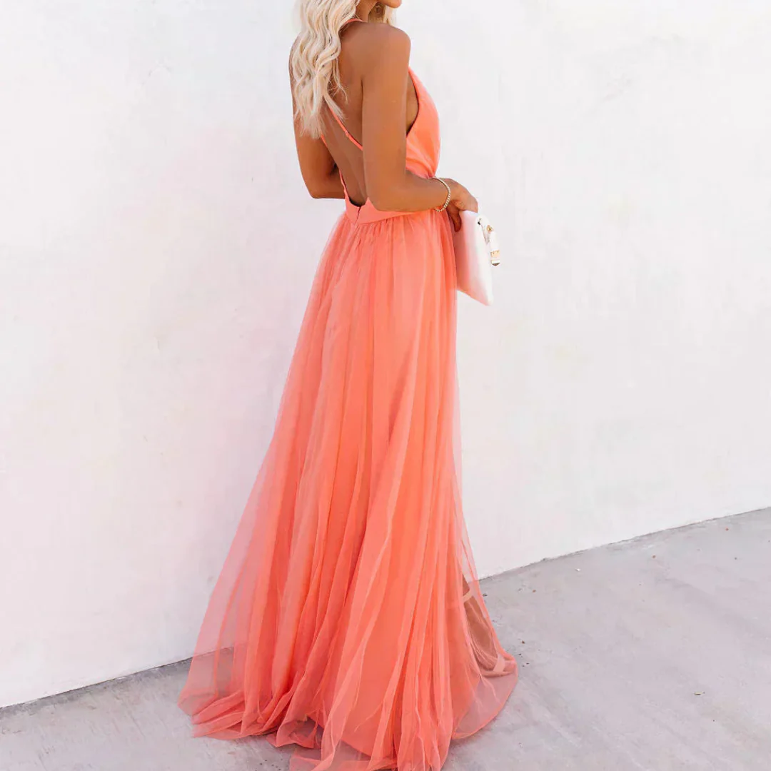 Elena | Vestido largo color coral