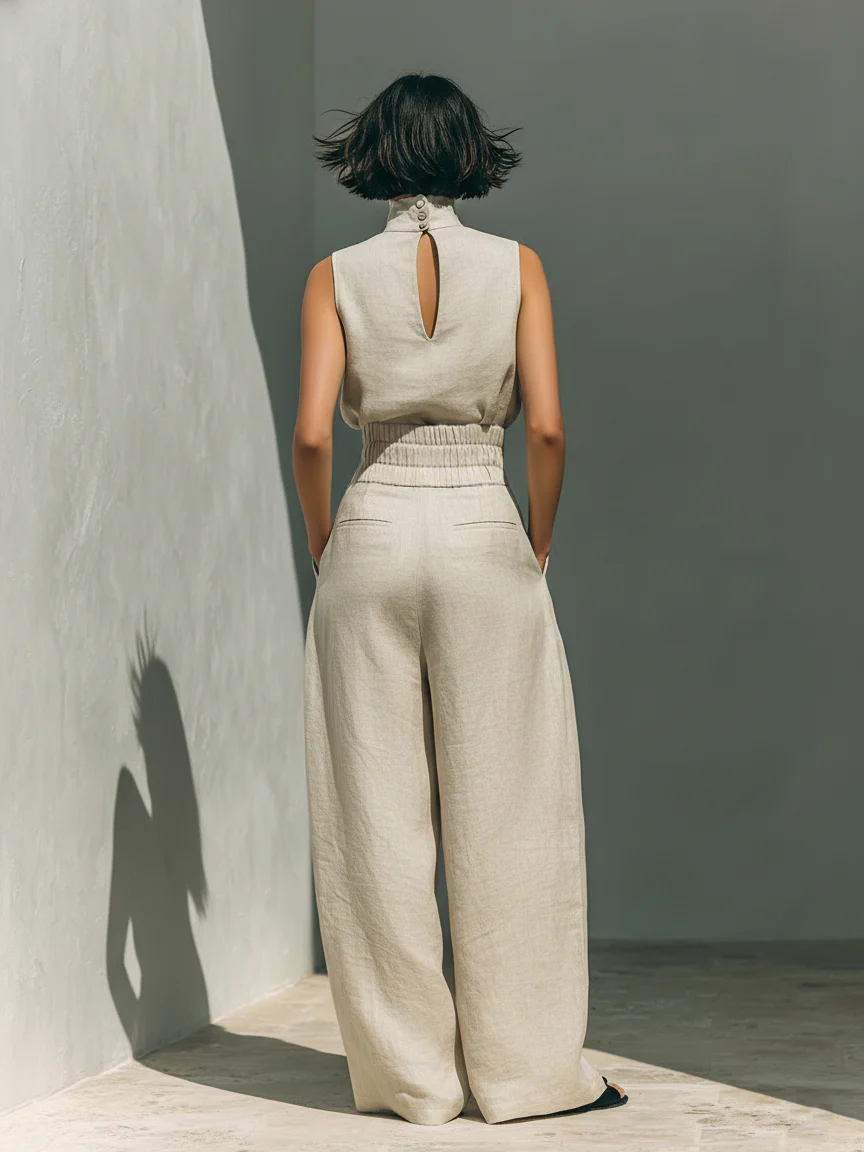 Maria - Conjunto minimalista de camiseta sin mangas y pantalón de pierna ancha