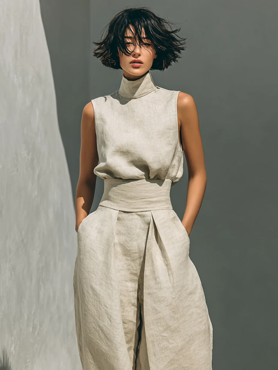 Maria - Conjunto minimalista de camiseta sin mangas y pantalón de pierna ancha