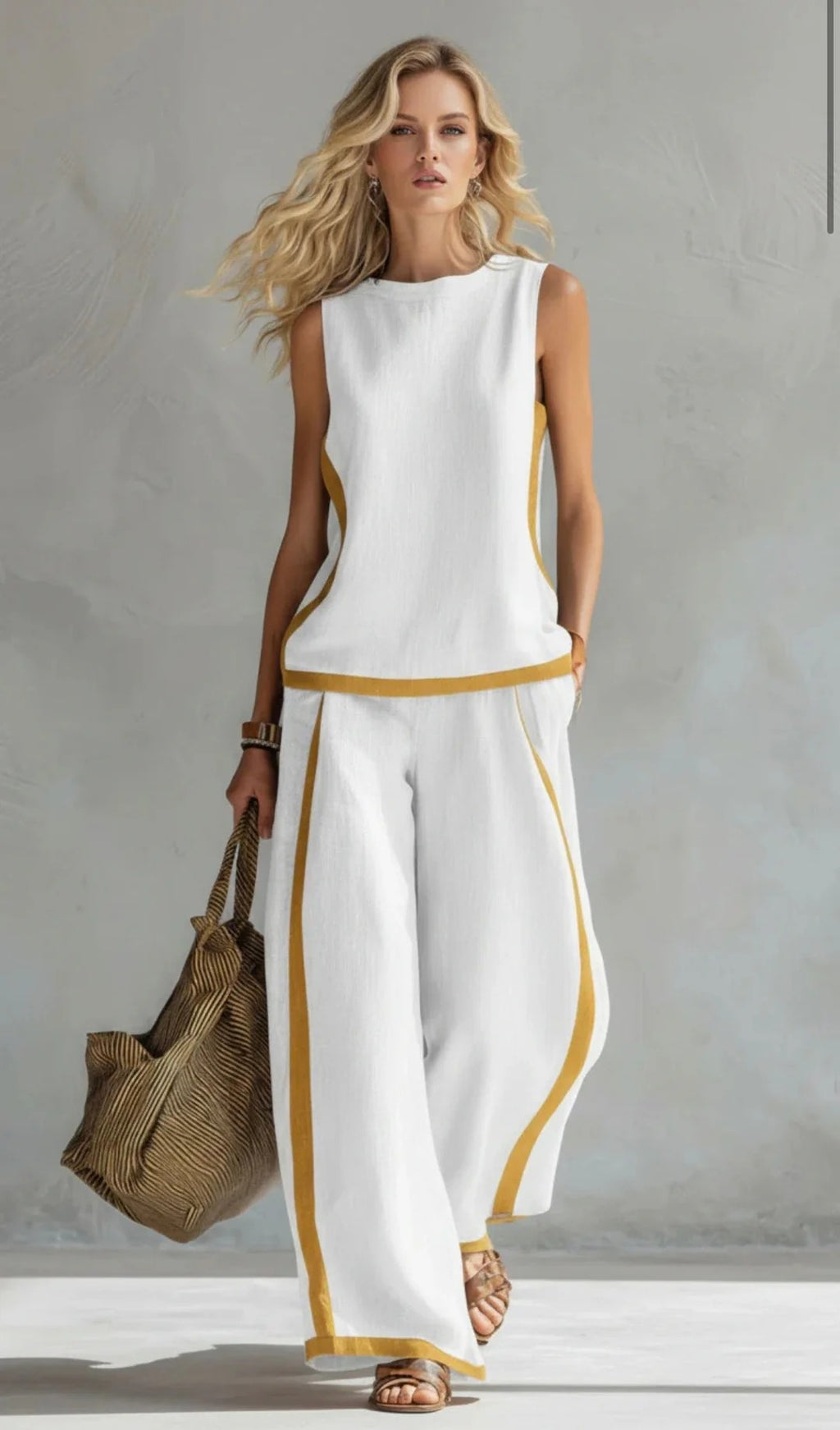 Leila - Elegante y casual conjunto de chaleco y pantalón de algodón