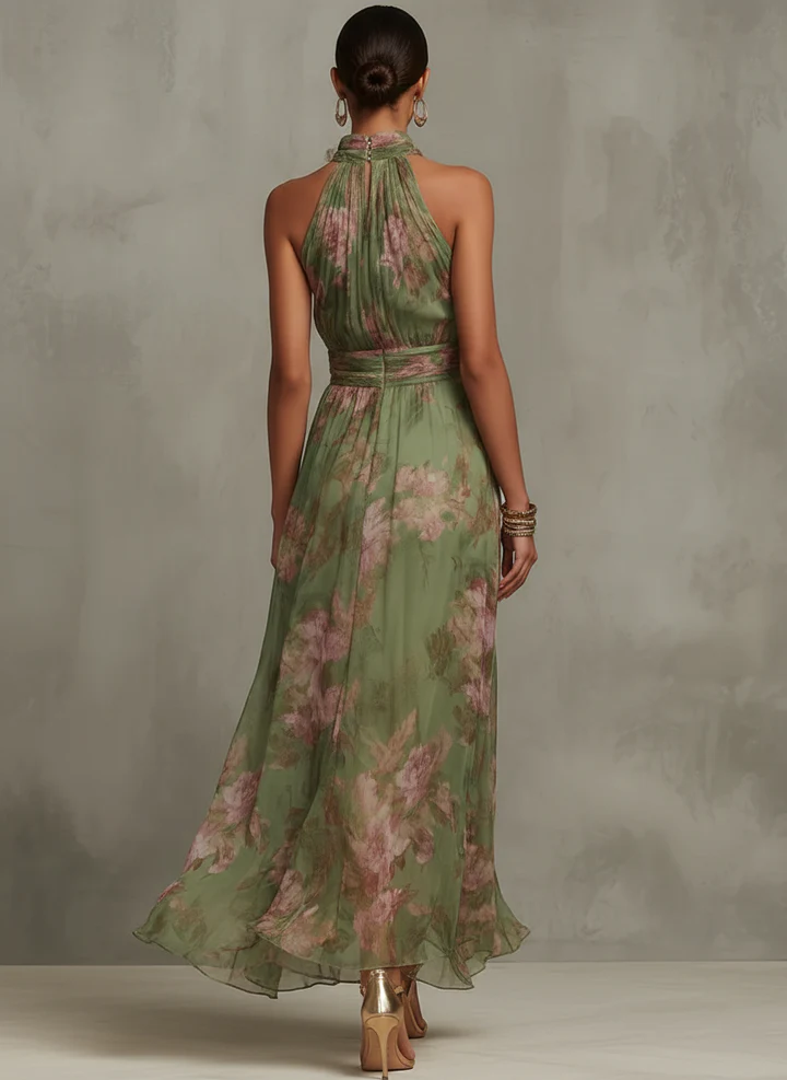 Livia - Elegante vestido largo halter con estampado floral