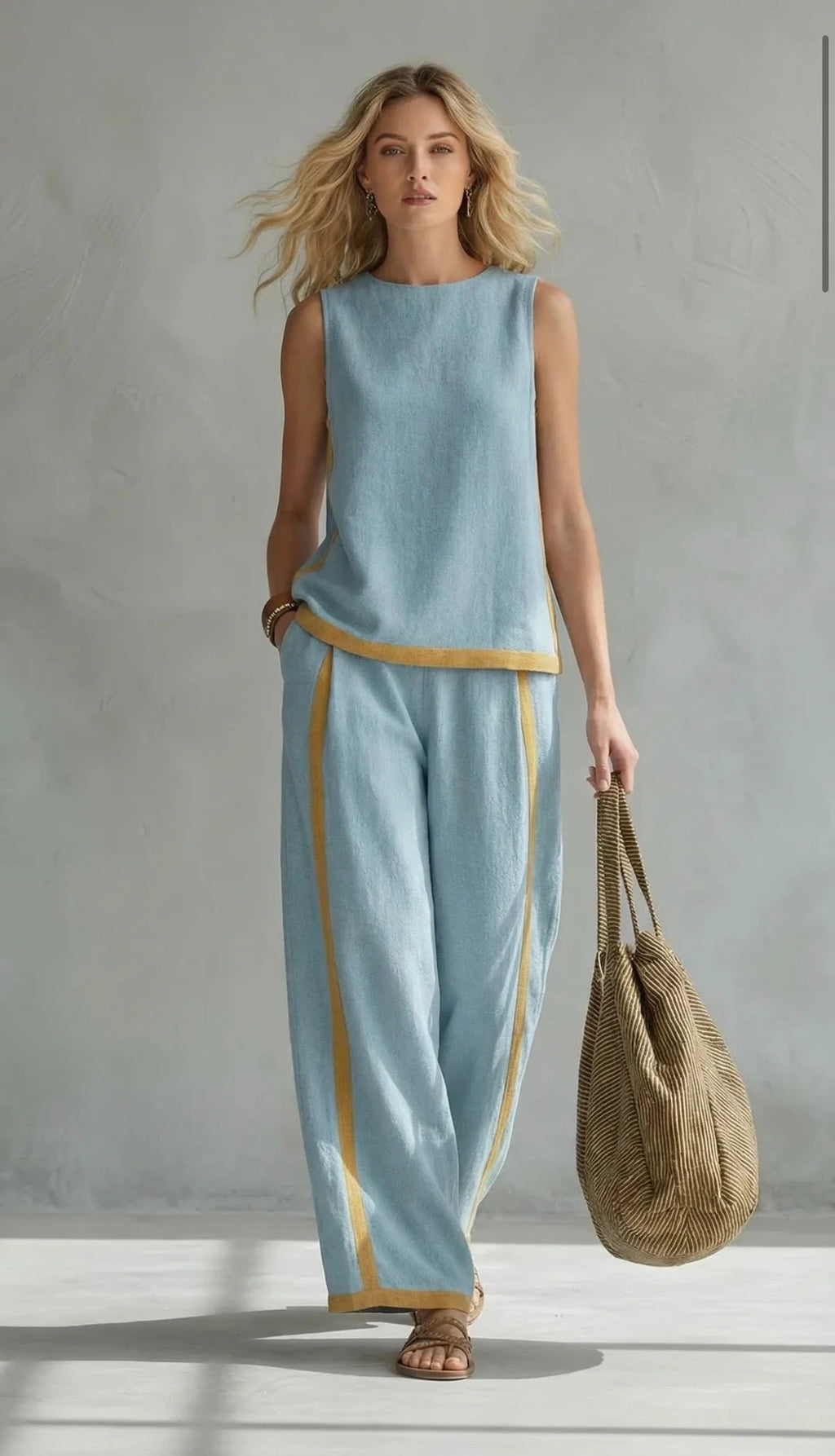 Leila - Elegante y casual conjunto de chaleco y pantalón de algodón