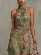 Livia - Elegante vestido largo halter con estampado floral