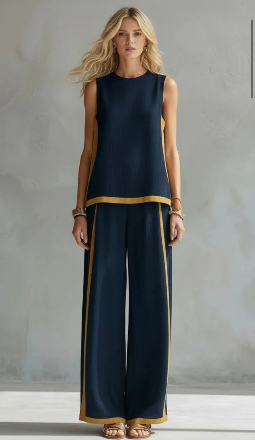 Leila - Elegante y casual conjunto de chaleco y pantalón de algodón