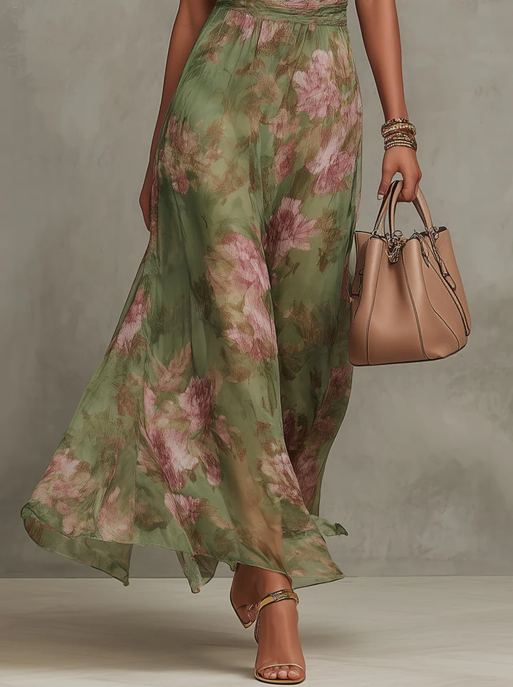 Livia - Elegante vestido largo halter con estampado floral