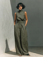 Maria - Conjunto minimalista de camiseta sin mangas y pantalón de pierna ancha
