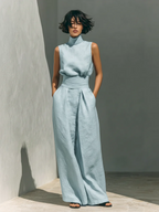 Maria - Conjunto minimalista de camiseta sin mangas y pantalón de pierna ancha