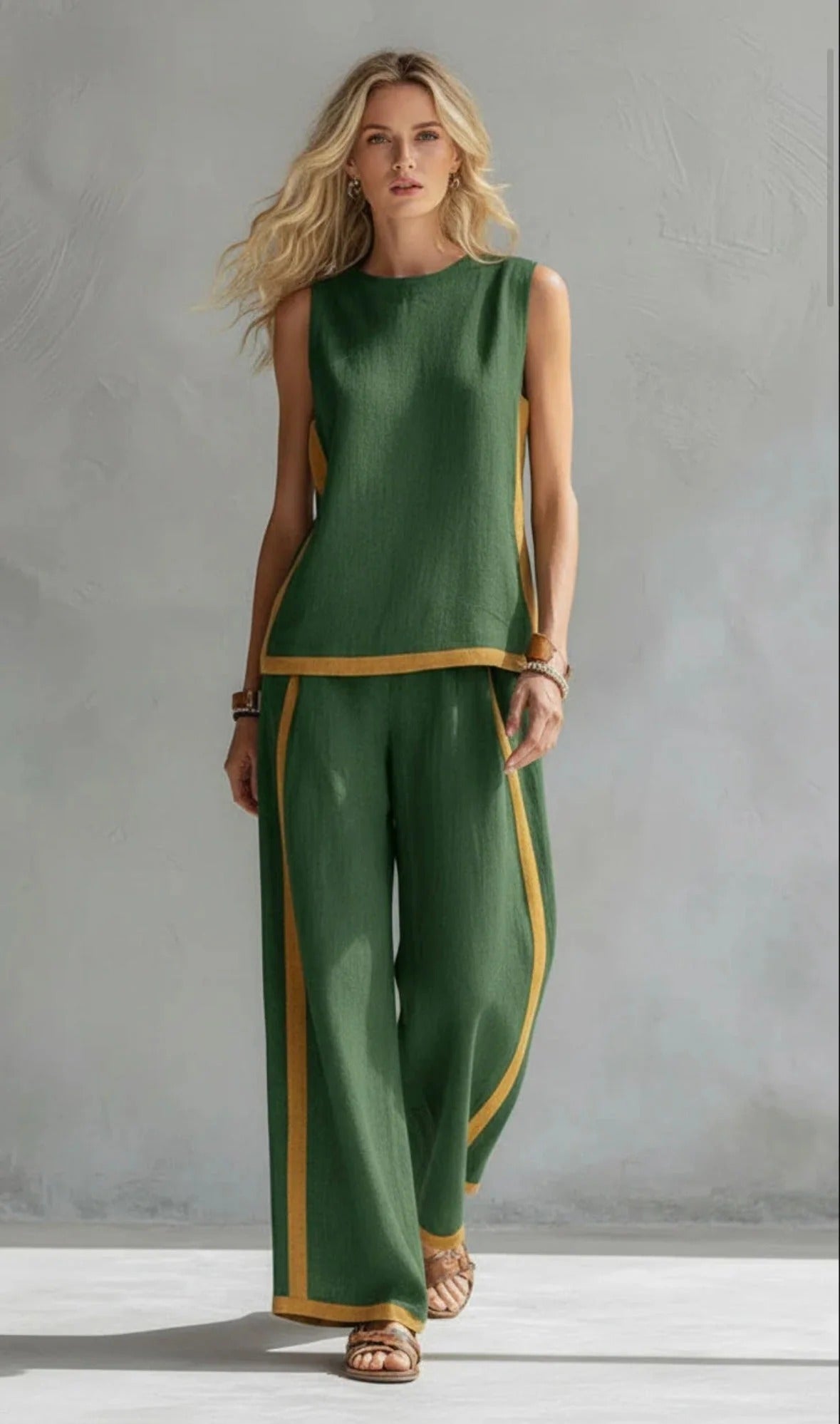 Leila - Elegante y casual conjunto de chaleco y pantalón de algodón