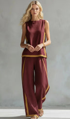 Leila - Elegante y casual conjunto de chaleco y pantalón de algodón