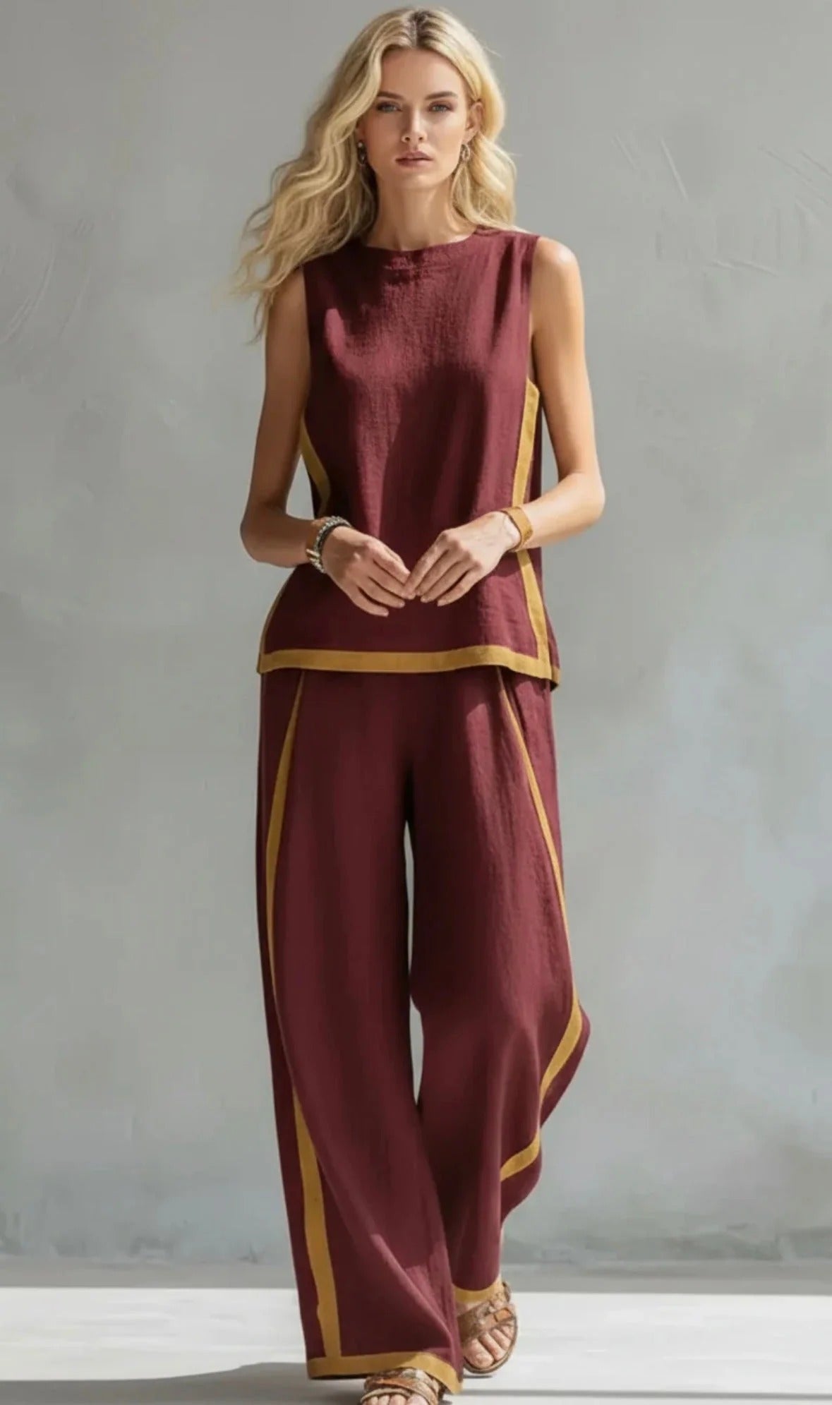 Leila - Elegante y casual conjunto de chaleco y pantalón de algodón