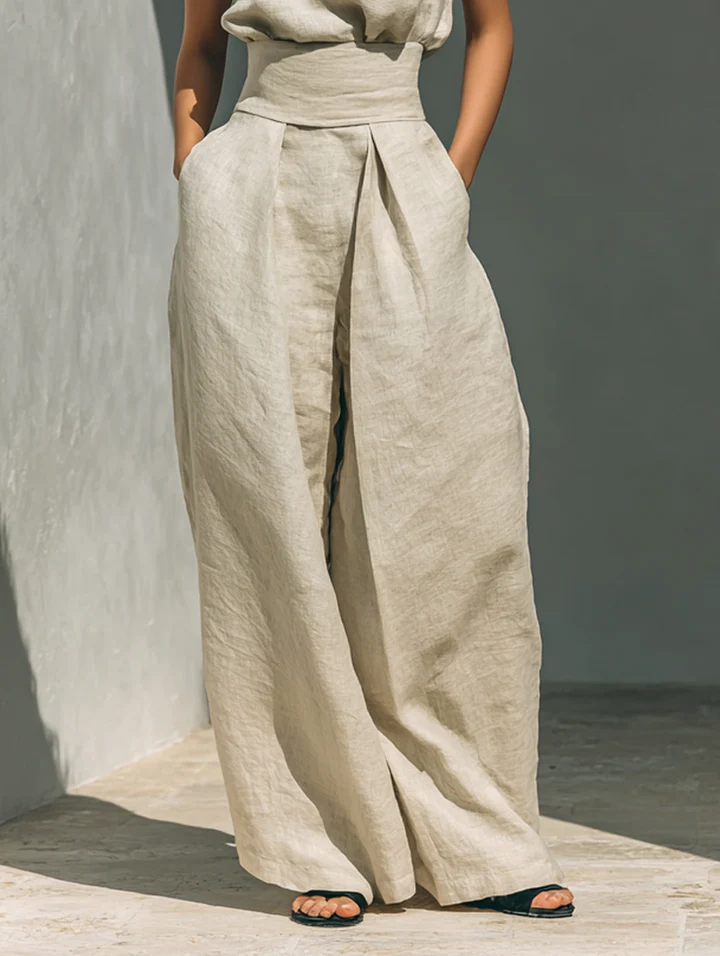 Maria - Conjunto minimalista de camiseta sin mangas y pantalón de pierna ancha