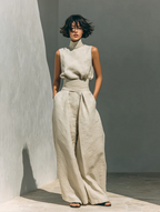 Maria - Conjunto minimalista de camiseta sin mangas y pantalón de pierna ancha