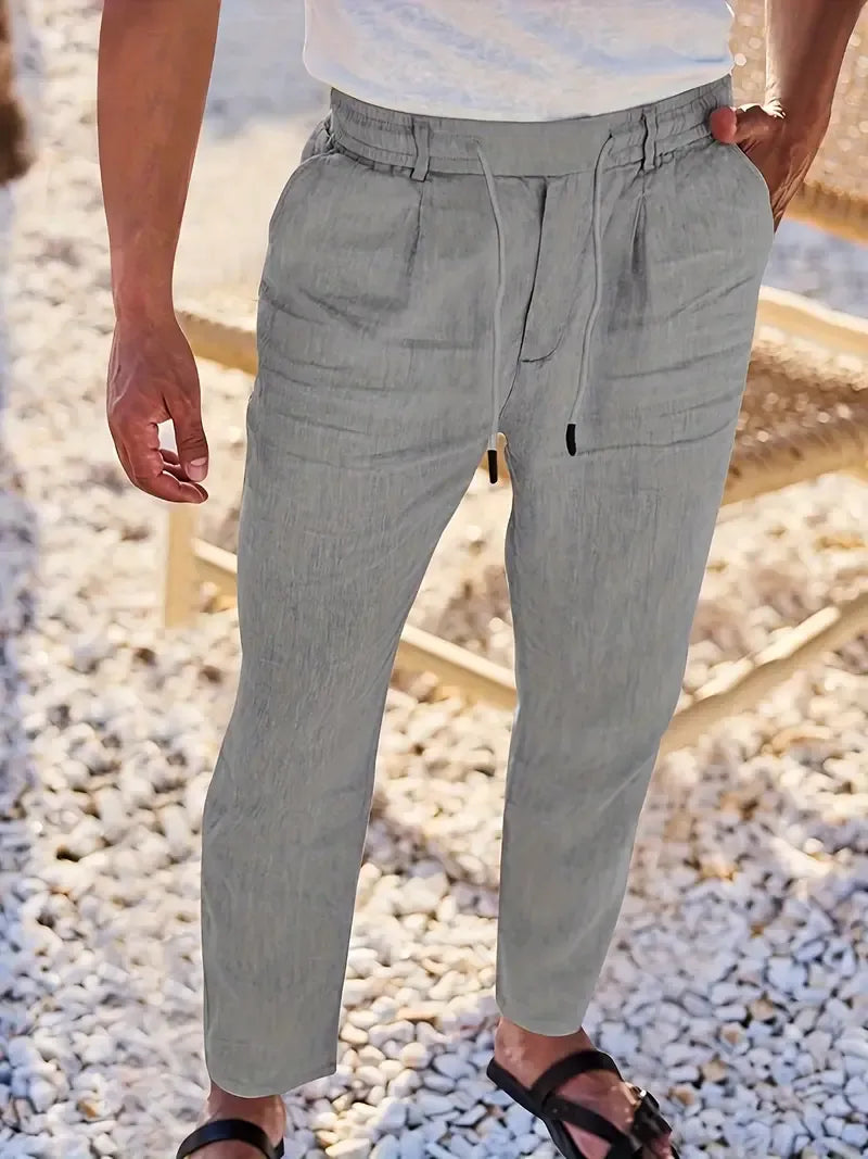 Pablo | PANTALONES DE LINO DE PIERNA ANCHA CON CORDÓN