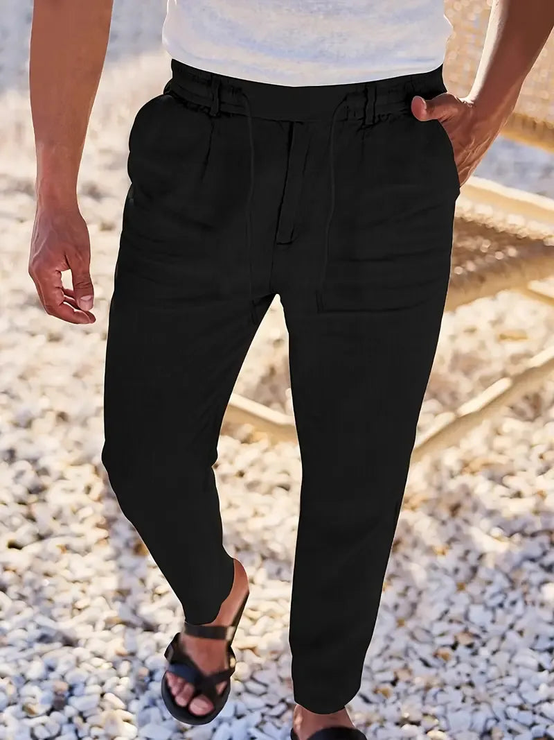Pablo | PANTALONES DE LINO DE PIERNA ANCHA CON CORDÓN
