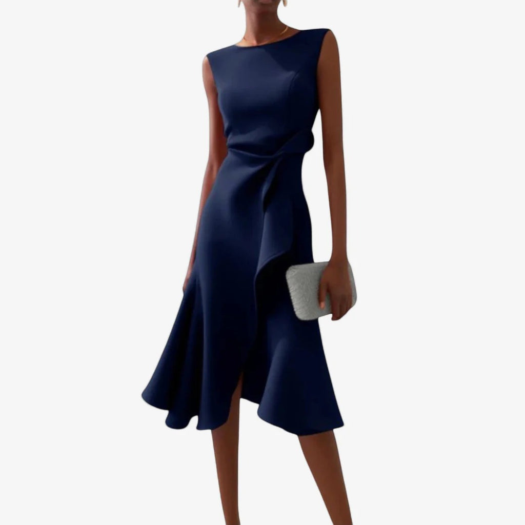 Eliana | Elegante vestido midi con corte asimétrico