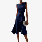Eliana | Elegante vestido midi con corte asimétrico