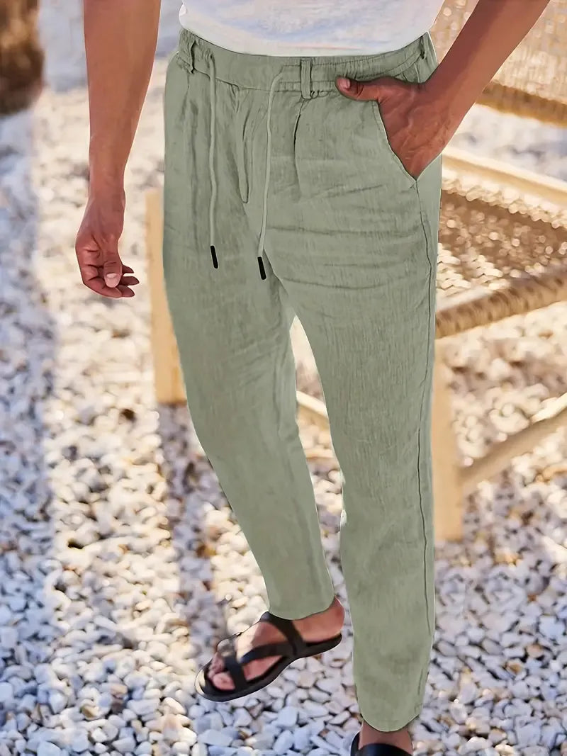 Pablo | PANTALONES DE LINO DE PIERNA ANCHA CON CORDÓN