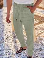 Pablo | PANTALONES DE LINO DE PIERNA ANCHA CON CORDÓN
