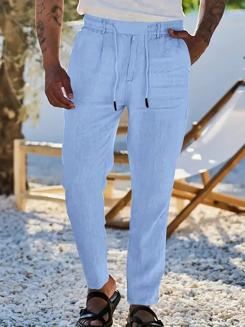 Pablo | PANTALONES DE LINO DE PIERNA ANCHA CON CORDÓN