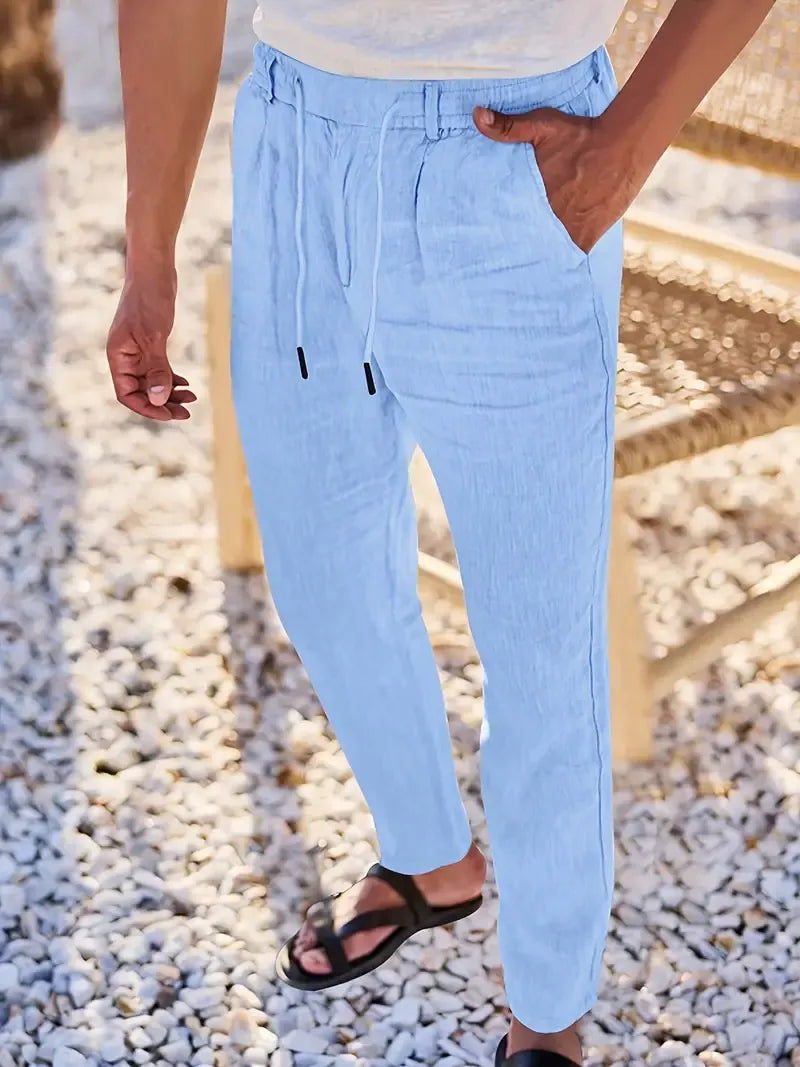 Pablo | PANTALONES DE LINO DE PIERNA ANCHA CON CORDÓN