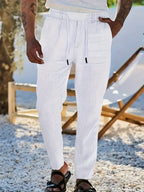 Pablo | PANTALONES DE LINO DE PIERNA ANCHA CON CORDÓN