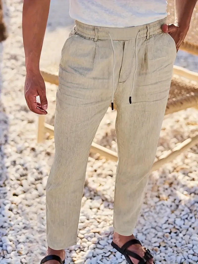 Pablo | PANTALONES DE LINO DE PIERNA ANCHA CON CORDÓN
