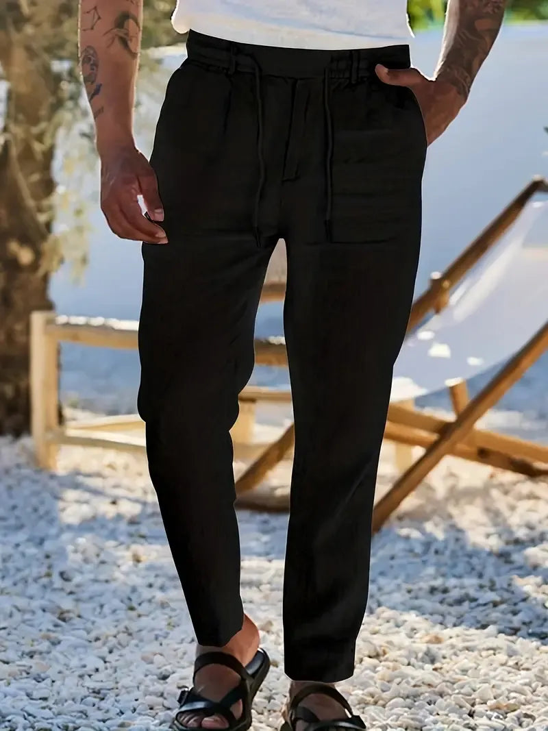 Pablo | PANTALONES DE LINO DE PIERNA ANCHA CON CORDÓN